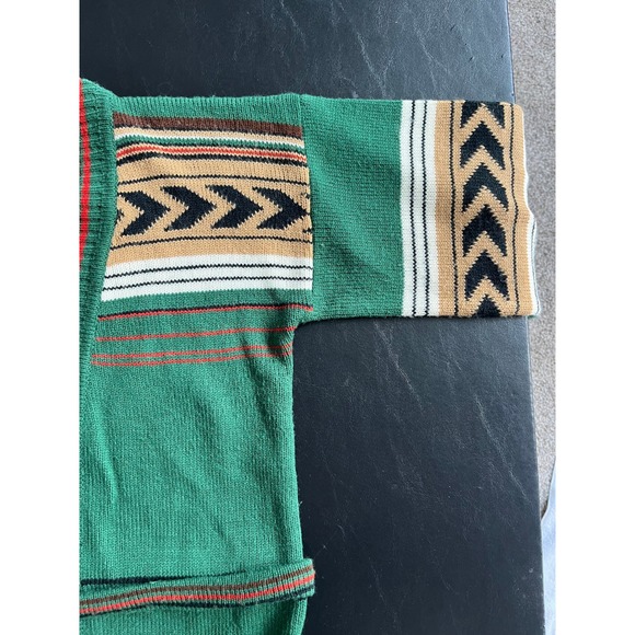 Currants by Jeri Jo Women's Green Aztec Print Kimono Cardigan Sweater 60's 70's - Picture 4 of 10